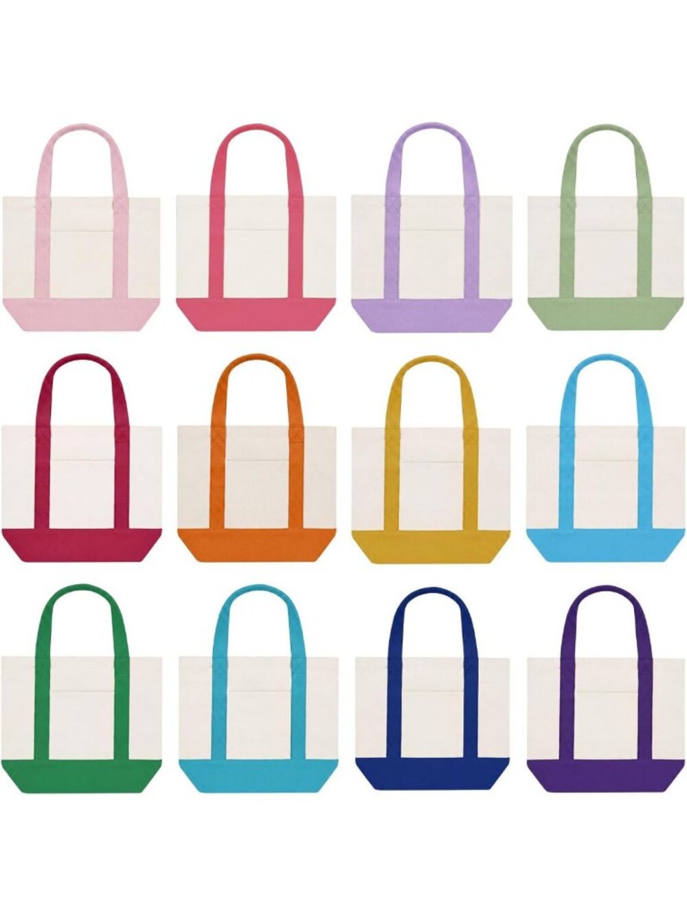 12 Pcs Colorful Canvas Tote Bags - 14.6" x 19" x 6" Reusable Shopping Bags